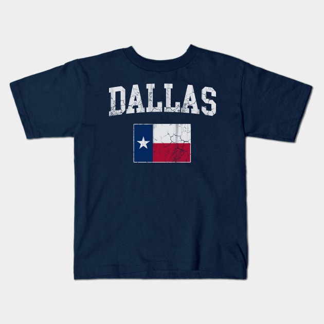 Dallas Texas Flag Vintage Fade Kids T-Shirt by E